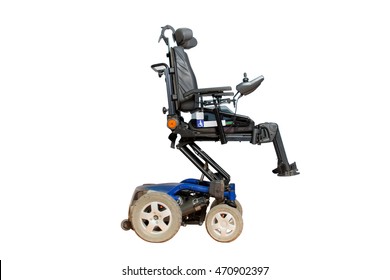 Motorised wheelchair in upper position for disposable people