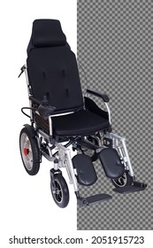 Motorized Electric Wheelchair For Senior Elder Patient Who Cannot Walk, Isolated. Elderly Woman Man Go Outside Home Hospital, Free Outdoor Travel As Disabled. Clipping Path White Background