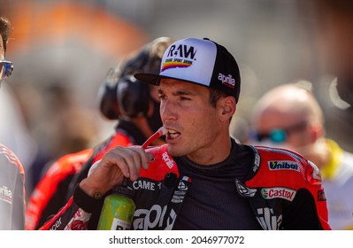 MOTORLAND, SPAIN - SEPTEMBER 12, 2021: Spanish Aprilia Rider Aleix Espargaro At TISSOT MotoGP Of Aragon At Motorland Circuit