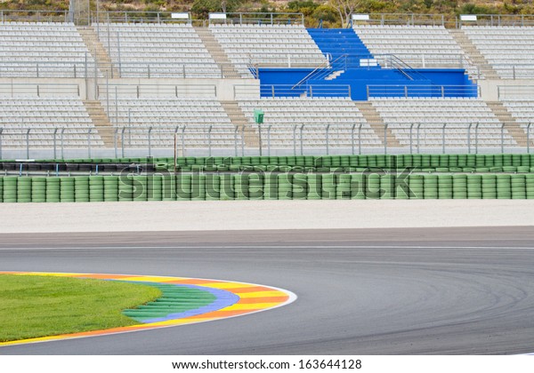 Motorsport\
Racetrack with skid marks and the empty\
seats