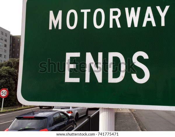 Motorway\
Ends sign. Transportation concept. Copy\
space