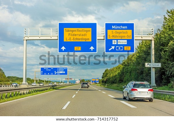 Motorway Road Sign On Autobahn A8 Stock Photo (Edit Now) 714317752