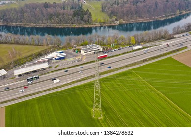 Motorway Service Area In Front Of A River, Deitingen, Solothurn, Switzerland, 4.10.2019