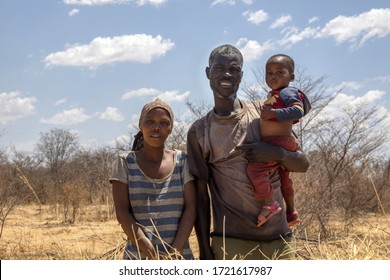 Motswana, African Family In The Bush, Kalahari In Botswana