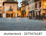 The Motta square of Orta village, on the same name lake shores (Piedmont Region, Northern Italy). It has a little island (UNESCO Site) home of a cloistered nuns convent.