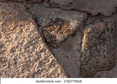 Mottled Granite Background Used For Kitchen Worktop, Table, Window Sill, Fence. Red Brown Igneous Rock Stones Texture. Text Sign Advertising Design Mockup. Architecture Detail Natural Booth Backdrop.