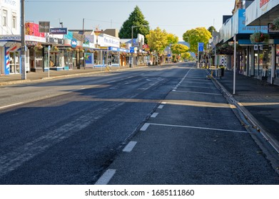 Motueka High Street, South Island, New Zealand, March 28 2020: Empty High Street In Motueka New Zealand As Businesses Close As A Response To Covid 19 Pandemic