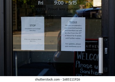 Motueka High Street, South Island, New Zealand, March 28 2020: Businesses Close As A Response To Covid 19 Pandemic