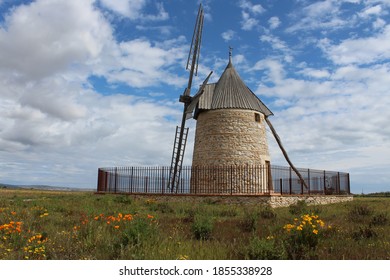 Moulin De Claira, A Fully Restored Windmill Located Near Claira, Pyrénées-Orientales Department, Southern France