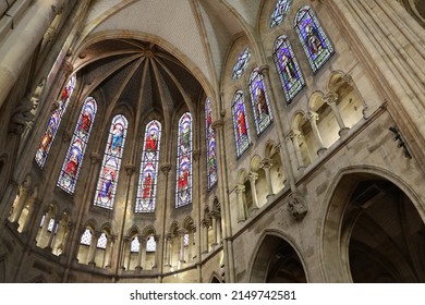 Moulins, France - 04 17 2022 : The Church of the Sacred Heart, neo gothic style, built in the 19th century, interior of the church, Allier department, France