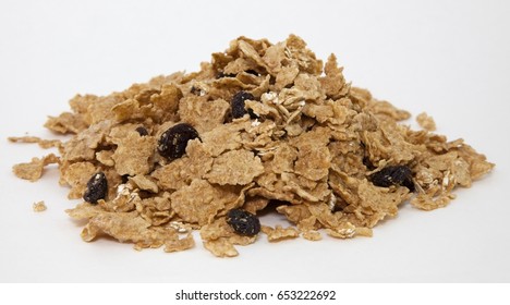 Mound Of Bran Cereal Flakes With Raisins.