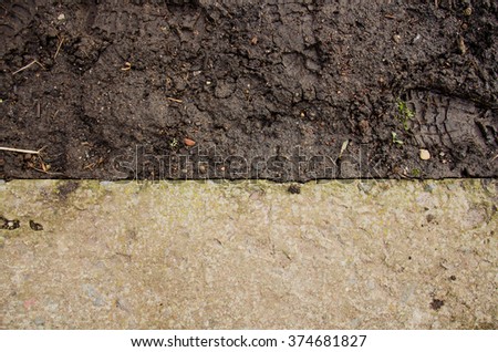 Mound construction.  Soil background. Park ground texture with rocks mulch and  dirt. Black soil texture. fine texture of brown gravel on a dirt road