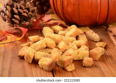 A Mound Of Pumpkin Cornbread Croutons For Holiday Soups And Salads