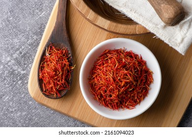 A Mound Of Red Saffron.
Dry Saffron Spice On  Background. Dry Saffron Flower.