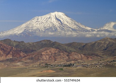 Mount Ararat With A Village Below It, Turkey.