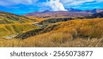 Mount Aso, or Aso Volcano, the largest active volcano in Japan stands in Aso Kuju National Park in Kumamoto Prefecture, Kyushu, Japan