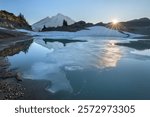 Mount Baker sunset seen from Goat Lake on Ptarmigan Ridge, Mount Baker Wilderness, North Cascades, Washington State.