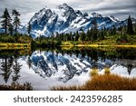 Mount Baker in Washington State starkly reflected in the aptly named Mirror Lake.