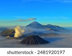 Mount Bromo and Semeru in Indonesia. Taman Nasional Bromo Tengger dan Semeru. At Pasuruan East of Java Indonesia.
we can see active two vulcano 