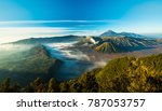 Mount Bromo volcano during sunrise, the magnificent view of Mt. Bromo located in Bromo Tengger Semeru National Park, East Java, Indonesia.