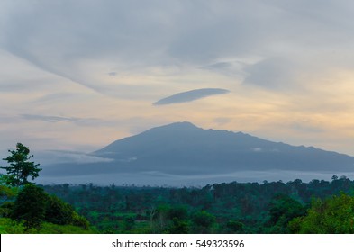 Mount Cameroon In The Distance During Evening Light With Cloudy Sky And Rain Forest, Africa