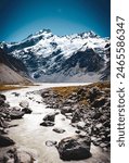 Mount Cook and river at the hooker valley track in Aoraki, New Zealand