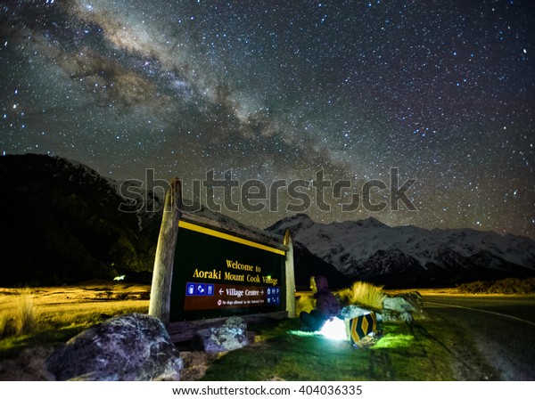 Mount Cook Village Signboard Under Milky Stock Photo Edit Now