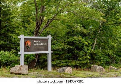 MOUNT DESERT ISLAND, MAINE - July 6, 2018: Entrance Sign To Acadia National Park