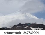 Mount Elbrus as seen from the second cable car station in midsummer