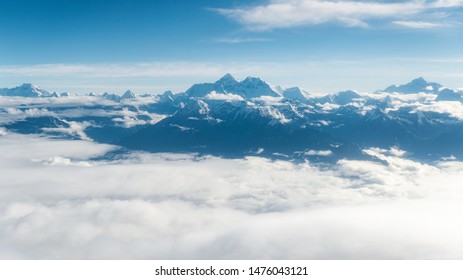 Mount Everest Aerial View From A Mountain Flight, In Nepal