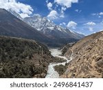 Mount Everest Base Camp Trek, EBC, Nepal. On the way to Everest Base Camp. Himalayas mountains and rivers.