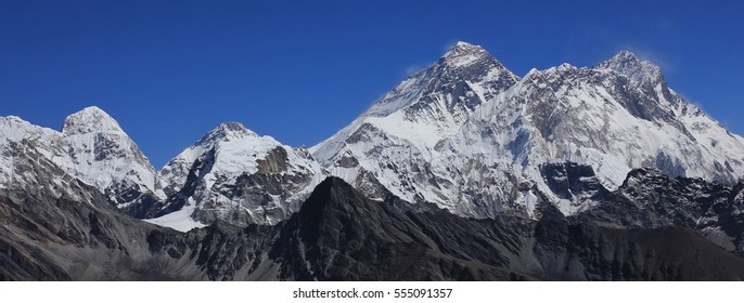 Mount Everest And Lhotse. View From Renjo La Mountain Pass, Nepal.