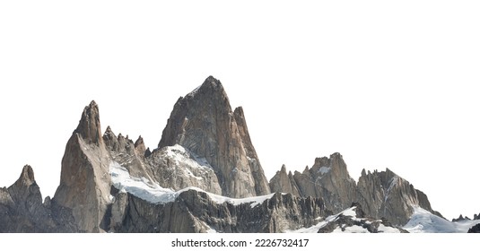Mount Fitz Roy (also known as Cerro Chaltén, Cerro Fitz Roy, or Monte Fitz Roy) isolated on white background. It is a mountain in Patagonia, on the border between Argentina and Chile.