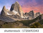 Mount Fitz Roy at Los Glaciares National Park in Argentina and beautiful sunset sky