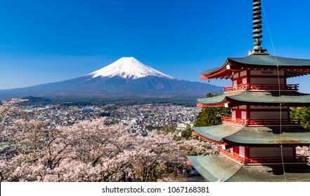 Mount Fuji Five Storied Pagoda Cherry Stock Photo (Edit Now) 1067168375