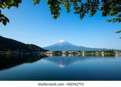 Mount Fuji At Kawaguchiko Lake In Summer Morning.