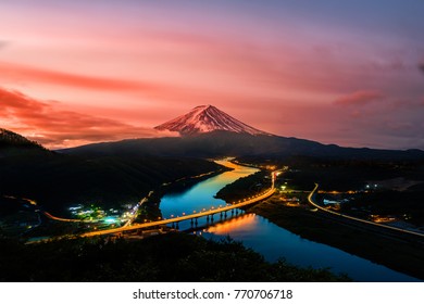 Mount Fuji And  Sunrise In Japan