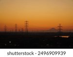 Mount Fuji through sunset powerlines