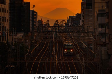 Mount Fuji Viewed From The City  The Sunset