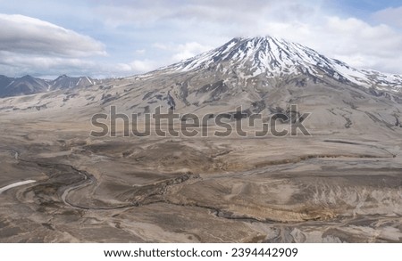 Mount Griggs (Knife Peak Volcano) stratovolcano with Valley of Ten Thousand Smokes in Katmai National Park and Preserve, Alaska. Named after Dr. Robert Fiske Griggs who explored area after Novarupta. 