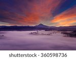 Mount Hood Over Sandy River Covered in thick blanket of fog at Sunrise