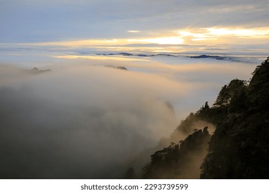 Mount Huangshan Mountain, Anhui Province, has a spectacular scenery of sea of clouds and rime after snow