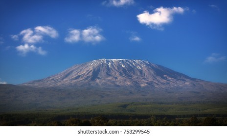 Mount Kilimanjaro With Blue Sky And Clouds, Tanzania