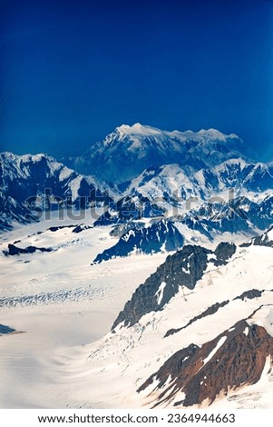 Mount Logan towering over St. Elias mountains icefield Kluane National Park, highest mountain peak of Canada, Yukon Territory near Haines Junction