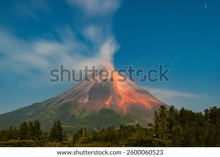 Mount Merapi eruption at night