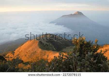 Mount Merapi seen from the top of Mount Merbabu, Central Java, Indonesia