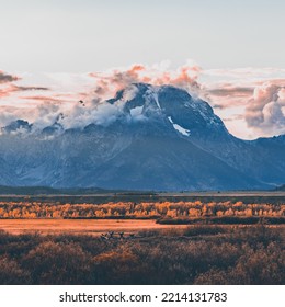 Mount Moran Hugged By Sunset Clouds