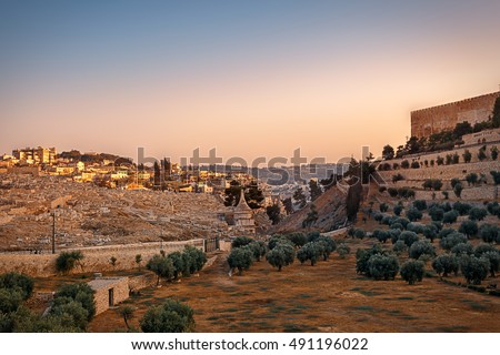 Mount of Olives Jerusalem Cemetery. Sunset. (Israel)