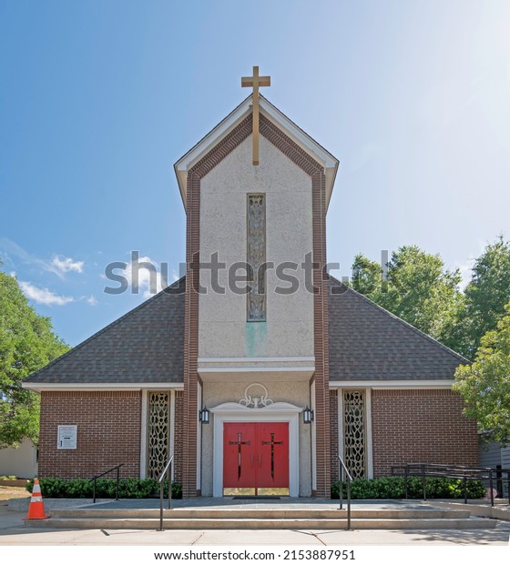 MOUNT PLEASANT, SC, USA - MAY 07, 2022: Saint\
Paul’s Lutheran Church, completed in 1972, is located adjacent to\
the original St. Paul’s church building in the Old Village section\
of Mount Pleasant.