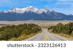 Mount Princeton - A panoramic Spring morning view of Snow-capped Mount Princeton, towering above Buena Vista at Arkansas Valley, as seen from U.S. Route 285, Colorado, USA.